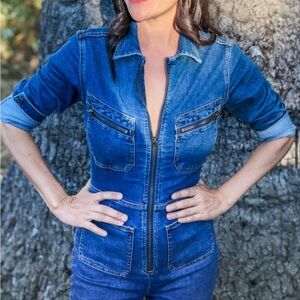 Free People Lennox Denim Jumpsuit - Like New